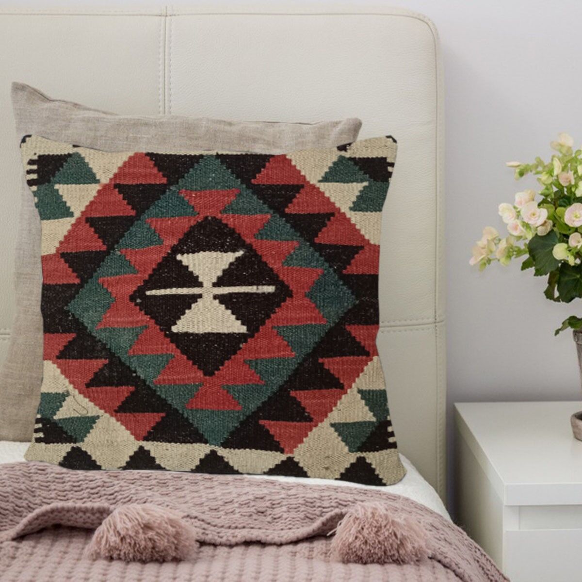 Fodera per cuscino moccaccino intrecciata a mano Kilim