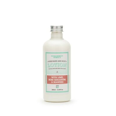 Pure Hand & Body Lotion with Seaweed (choice of scents) - Lime & Rose Geranium 250ml - NO PUMP