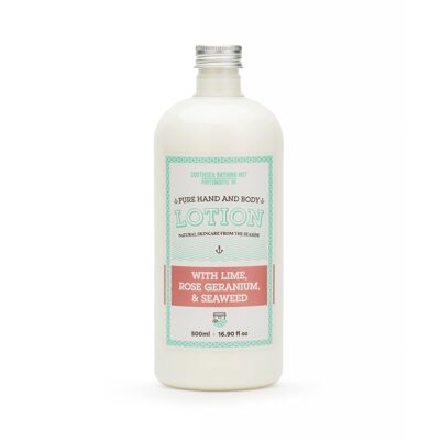 Pure Hand & Body Lotion with Seaweed (choice of scents) - Lime & Rose Geranium 500ml - NO PUMP