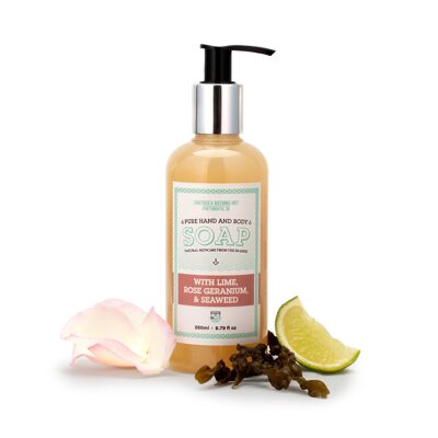 Pure Hand & Body Soap with Seaweed (choice of scents) - Lime & Rose Geranium 250ml