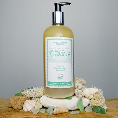Pure Hand & Body Soap with Seaweed (choice of scents) - Lime & Rose Geranium 500ml