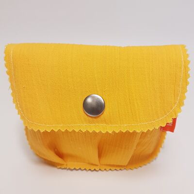 Zero-waste, 100% recycled: Pouch / soap case (or solid products) in waterproof tarpaulin and solar yellow fabric