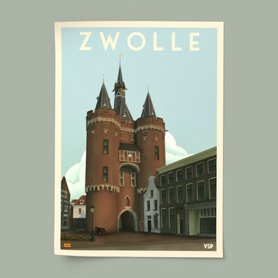 Affiche de ville vintage de Zwolle A4