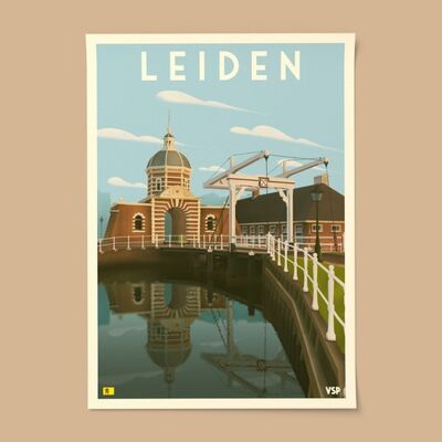 Póster de la ciudad de Leiden Vintage A4