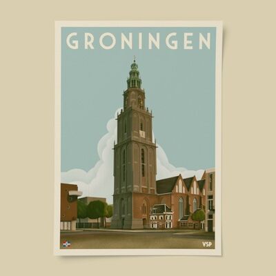 Affiche vintage de la ville de Groningue A4