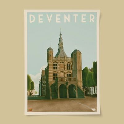 Deventer - De Waag Vintage Stadsposter A4