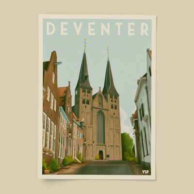 Deventer - The Bergkerk Vintage City Poster A4