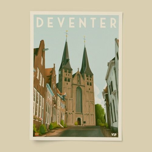 Deventer - De Bergkerk Vintage Stadsposter B2