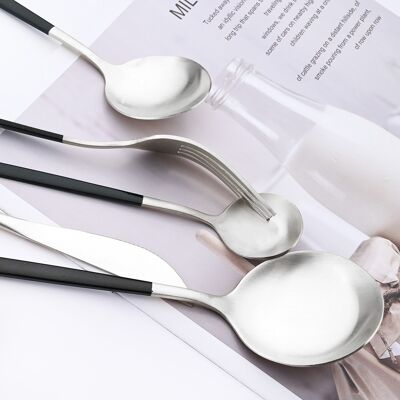 MAYA Cutlery set 16 pcs matte silver/black