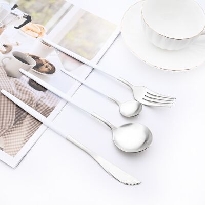 MAYA Cutlery set 16 pcs matte silver/white