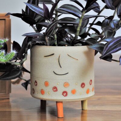 Planter Smiley Face Orange Red Dots