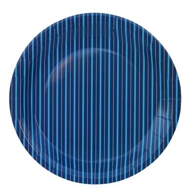 Marineblaue Teller mit feinen Streifen (8er-Set)