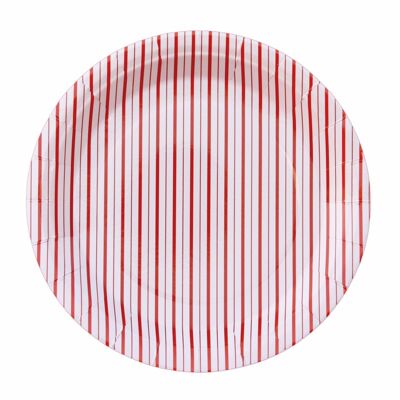 Rote Teller mit feinen Streifen (8er-Set)