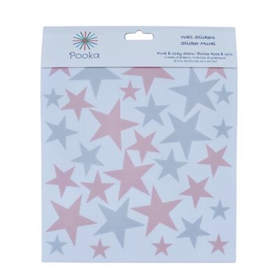 Sterne Wiederverwendbarer Wandaufkleber - Pink & Grau (66 Stück)