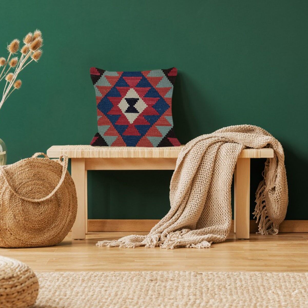 Fodera per cuscino a stiletto intrecciata a mano in Kilim