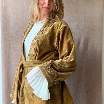 Samt-Kimono GoldenGreen Onesize + Riemen