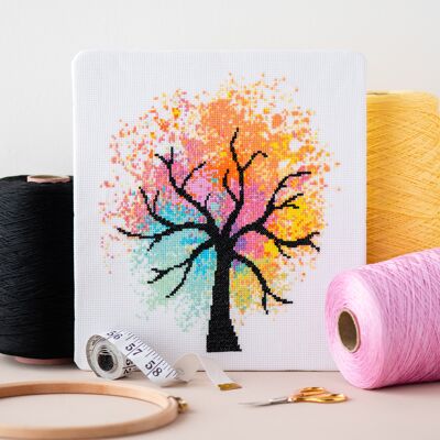 Kit point de croix arbre aquarelle, 145g