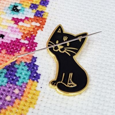 Black Cat Needle Minder for Cross Stitch, Embroidery, Sewing, Quilting, Needlework and Haberdashery
