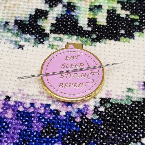 Eat Sleep Stitch Repeat Needle Minder for Cross Stitch, Embroidery, Sewing, Quilting, Needlework and Haberdashery