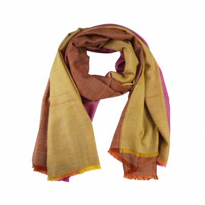 Bufanda grande de cachemir en amarillo, rosa y marrón
