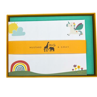 Notecard-Set für Regenbogen-Einhorn-Kinder