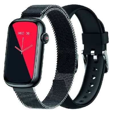 SW032A - Smarty2.0 Connected Watch - Silikonarmband + Milanaise-Stahlarmband angeboten - Chrono, Foto, Herzfrequenz, Blutdruck, Kurslayout