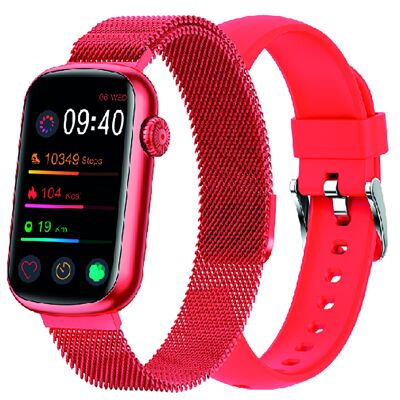 SW032C - Smarty2.0 Connected Watch - Silikonarmband + Milanaise-Stahlarmband angeboten - Chrono, Foto, Herzfrequenz, Blutdruck, Kurslayout