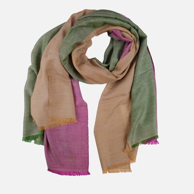 Large Cashmere Scarf in Green, Beige and Purple