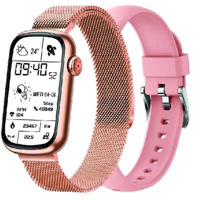 SW032D - Smarty2.0 Connected Watch - Silikonarmband + Mailänder Stahlarmband angeboten - Chrono, Foto, Herzfrequenz, Blutdruck, Kurslayout