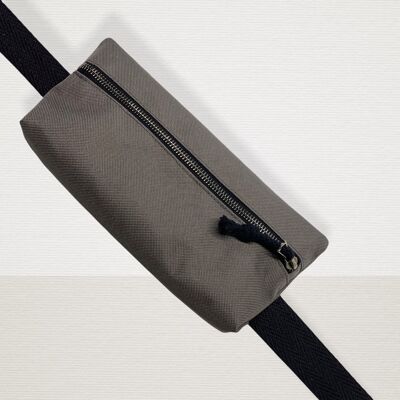 JUD GRAY BROWN BELT BAG WITH BLACK COTTON TAPE