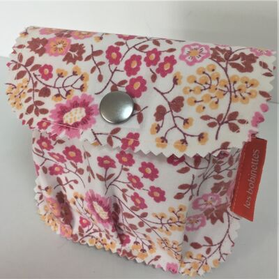 Pouch / soap case (or solid products) in waterproof tarpaulin and "Flowers" fabric - 100% recycled