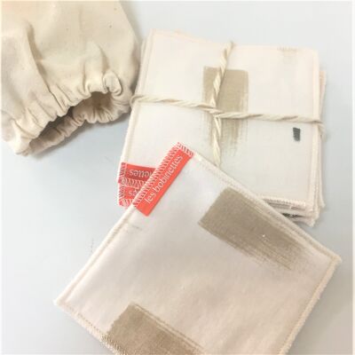 7 Oeko-Tex washable wipes + carrying pouch - Beige / cream