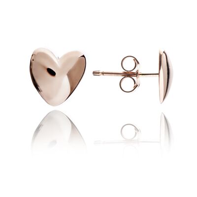 Orecchini a bottone con cuore solido Vermeil in oro rosa 18 ct da donna/ragazza