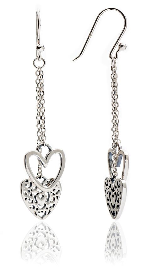 925 Sterling Silver Heart Charm  Dangle Earrings