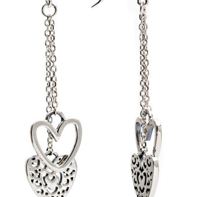 925 Sterling Silver Heart Charm  Dangle Earrings