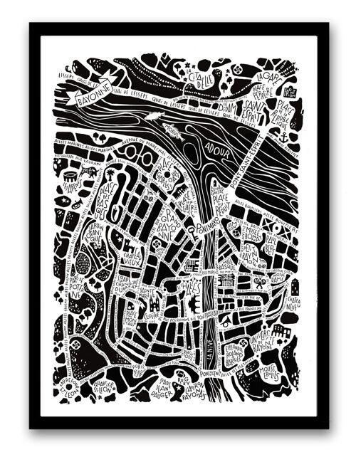POSTER plan de ville  - BAYONNE -  city map 50x70cm