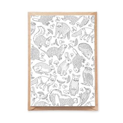 Forest Animals Coloring Postcard