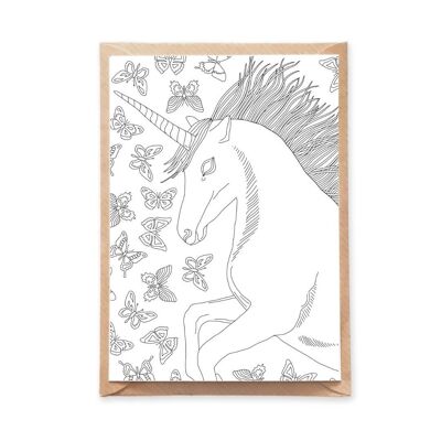 Unicorn and Butterflies Coloring Postcard