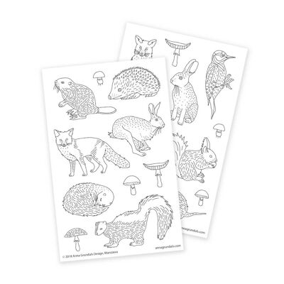 Forest Animals Coloring Stickers, 2 Sheets