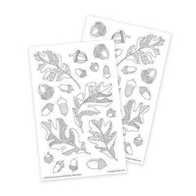 Acorn and Oak Leaf Coloring Stickers, 2 Sheets