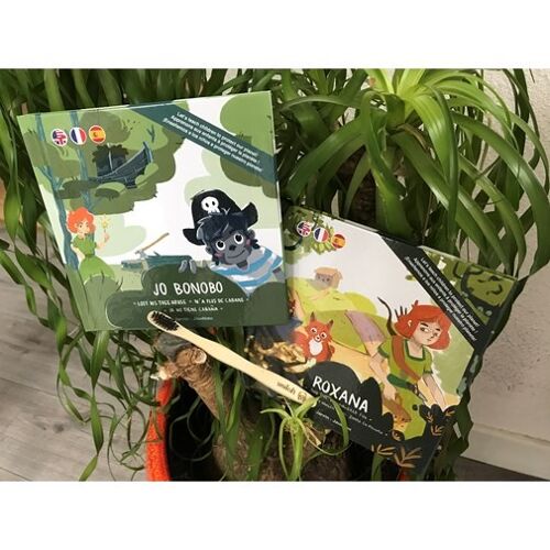 Pack Duo "Friends of the Forest" | Jo Bonobo + Roxana = Brosse à dents bambou enfant offerte