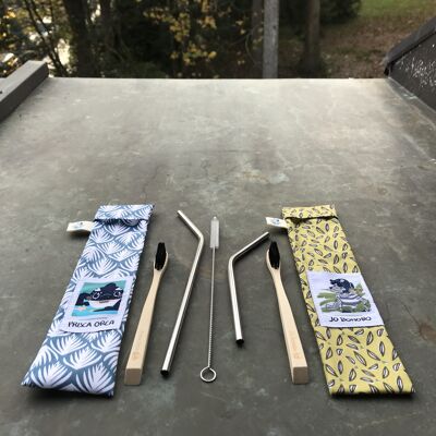 Kit "Heroes of Zero" - Case + 2x stainless steel straws + biodegradable toothbrush