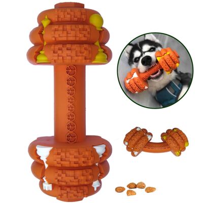 Dumbbell (Round) Enrichment Treat Dispenser Dog Toy (size variations) - Large - Orange