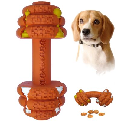 Dumbbell (Round) Enrichment Treat Dispenser Dog Toy (size variations) - Medium/Small - Orange