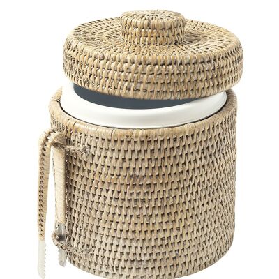 Ice bucket ice cream in white limed rattan