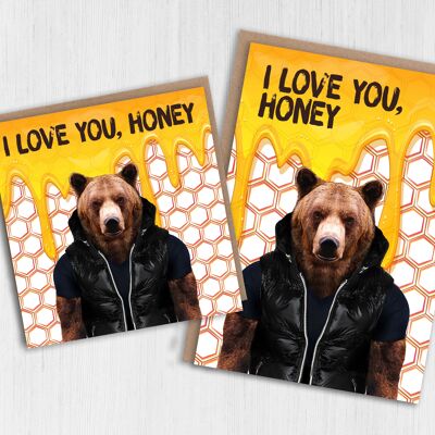 Bear anniversary, Valentine's Day card: I love you honey (Animalyser)