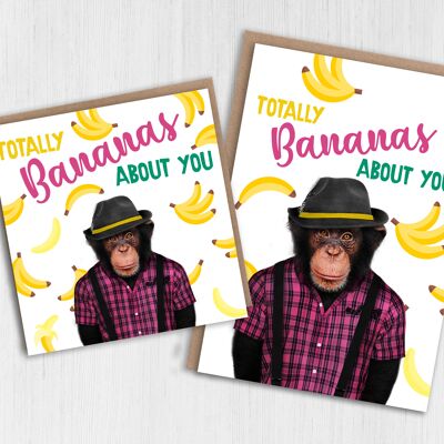 Aniversario del mono, tarjeta del Día de San Valentín: Totally bananas about you (Animalyser)
