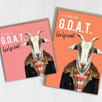 Goat birthday, Valentine's Day, anniversary card - Greatest of all time (G.O.A.T.) Girlfriend (Animalyser)