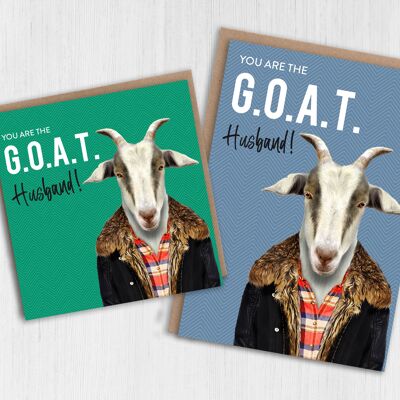 Goat birthday, Valentine's Day, anniversary card - Greatest of all time (G.O.A.T.) Husband (Animalyser)