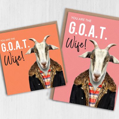 Cumpleaños de cabra, Día de San Valentín, tarjeta de aniversario: la mejor esposa de todos los tiempos (G.O.A.T.) (Animalyser)